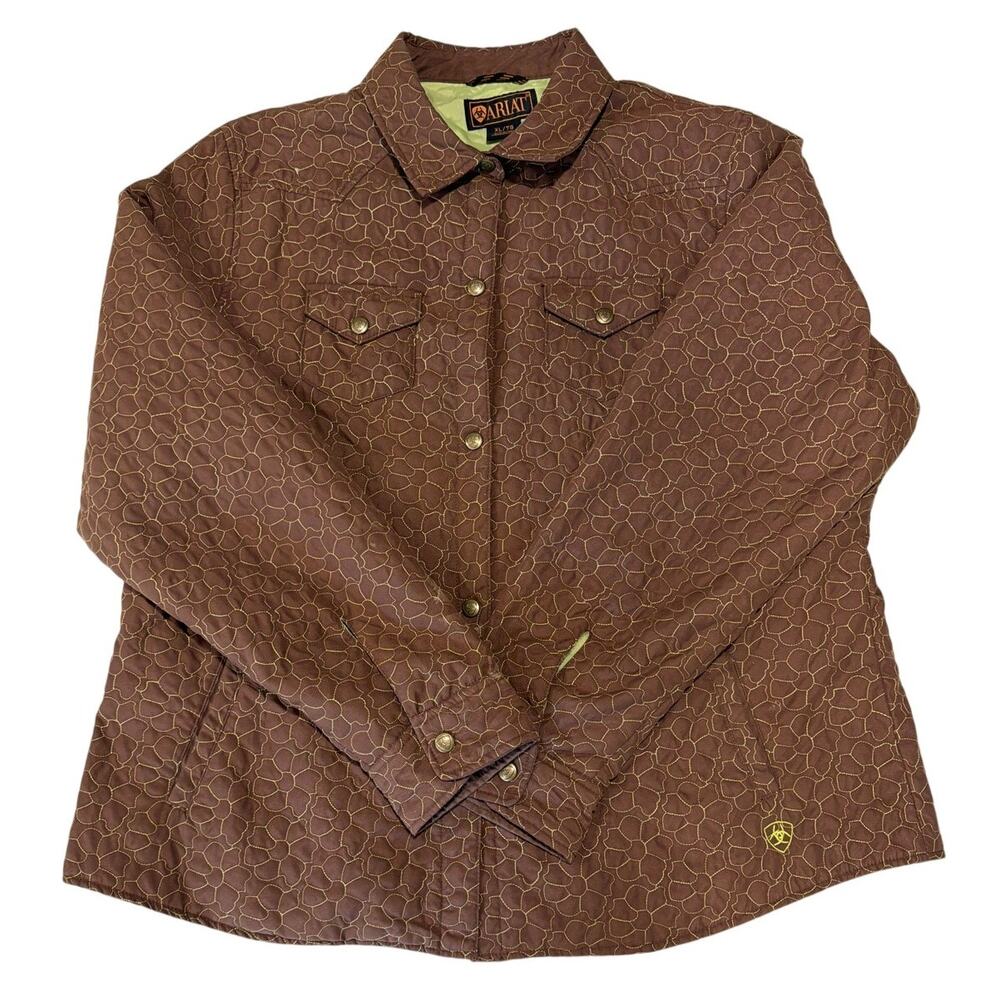 Ariat Women's Sz XL Brown quilted jacket geometric pattern green inner lining